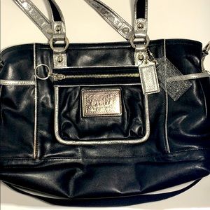 Coach Poppy Black & Silver Leather Tote - Rare!